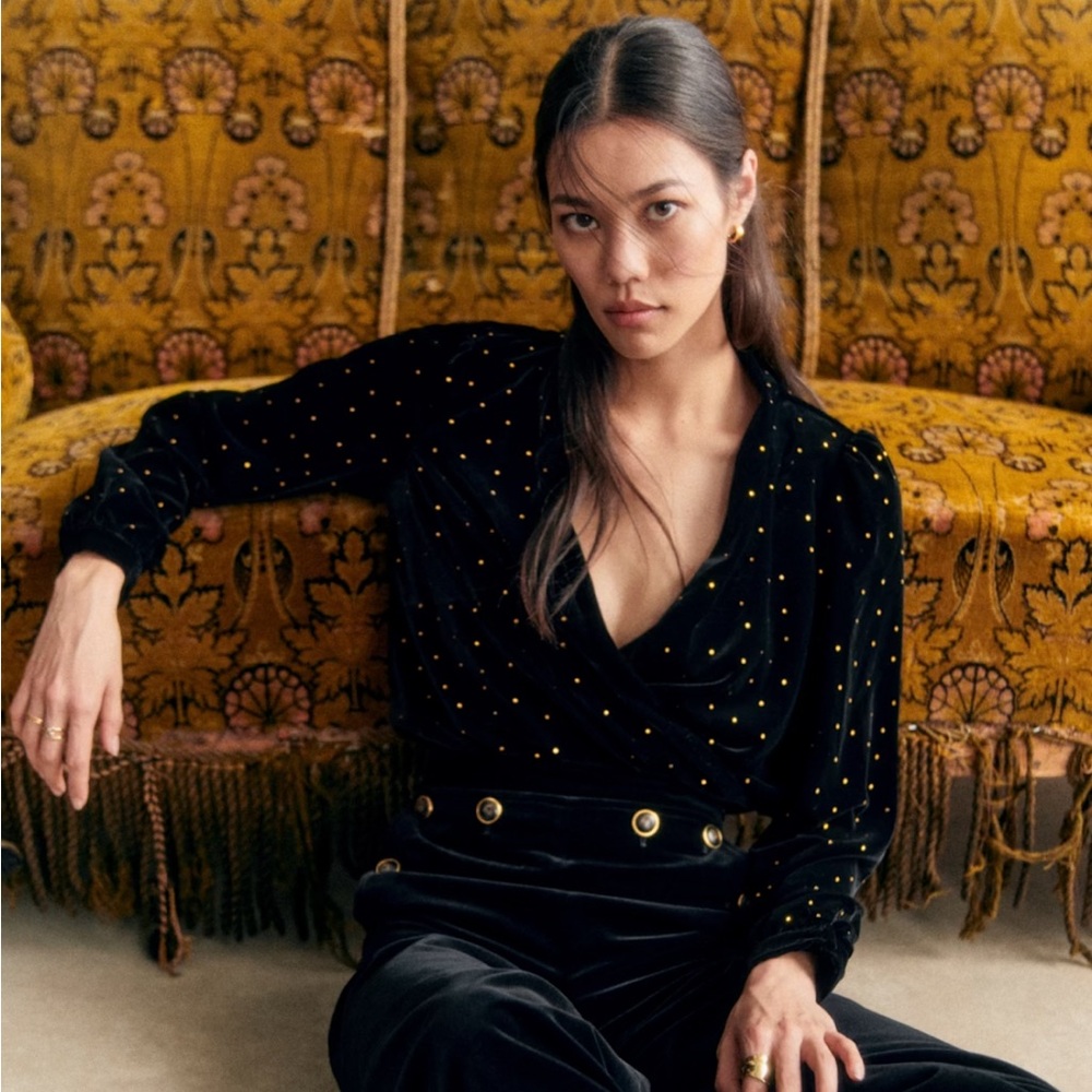 Sezane Abélia Blouse Black/ Gold - Size 6